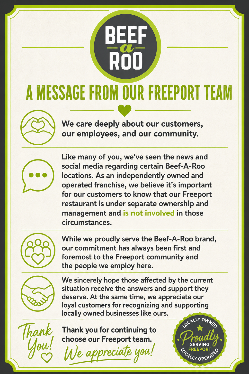 A message from our Freeport team